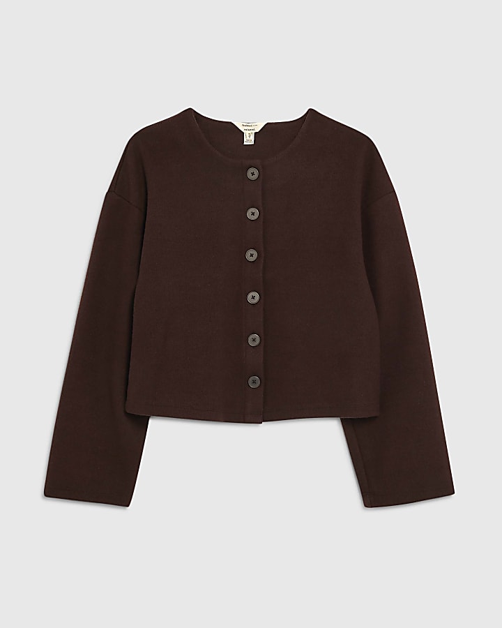 Brown Cosy Long Sleeve Button Up Cardigan