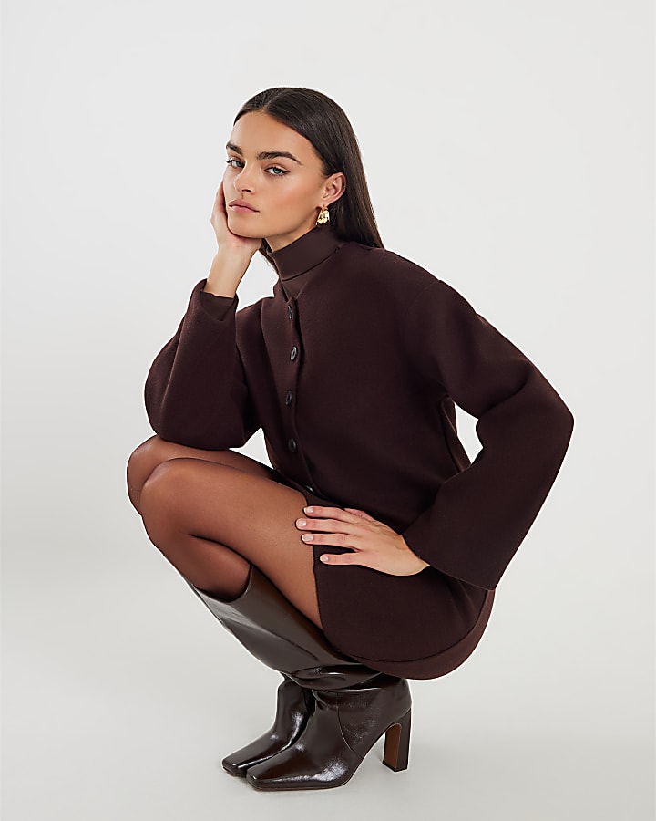 Brown Cosy Long Sleeve Button Up Cardigan