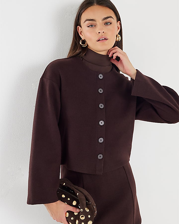 Brown Cosy Long Sleeve Button Up Cardigan