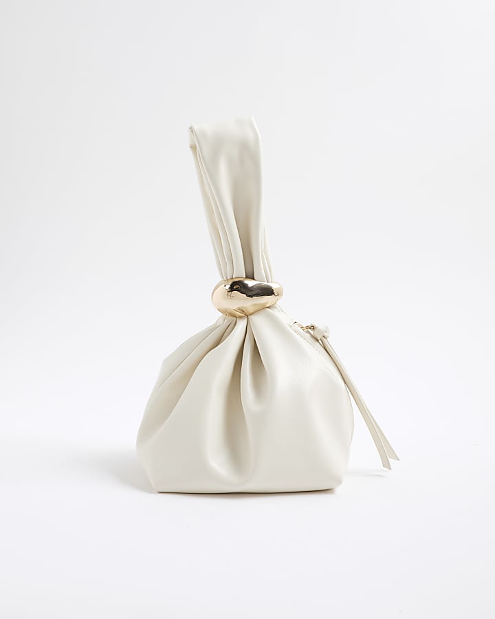 Cream Metal Detail Clutch Bag