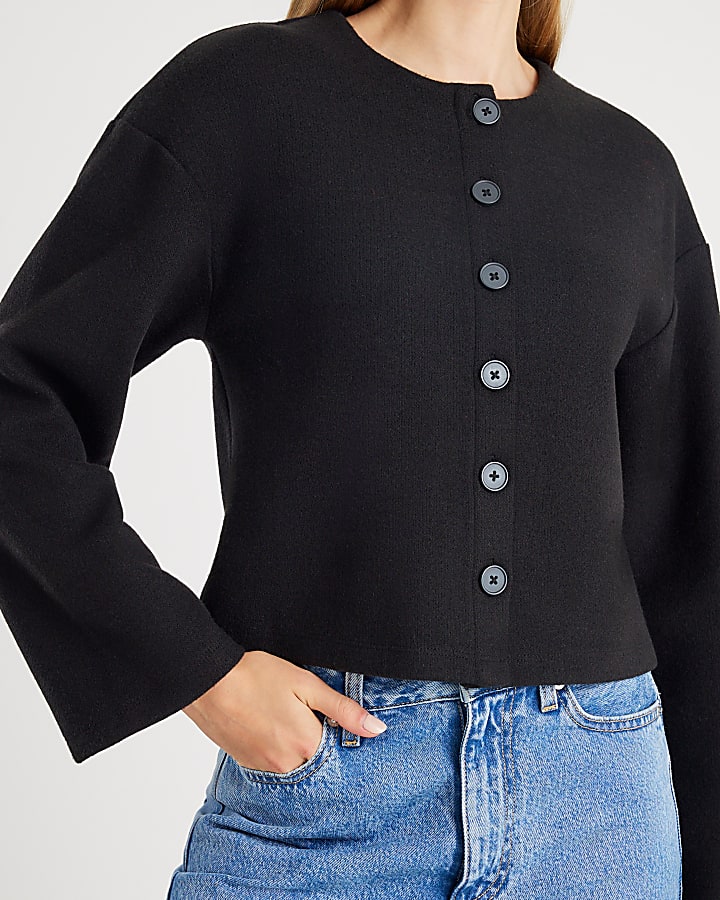 Black Cosy Long Sleeve Button Up Cardigan