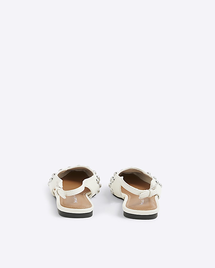 White Slingback Chisel Toe Studded Shoes