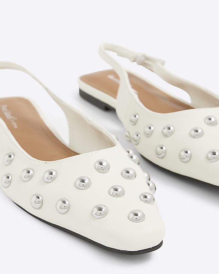 White Slingback Chisel Toe Studded Shoes