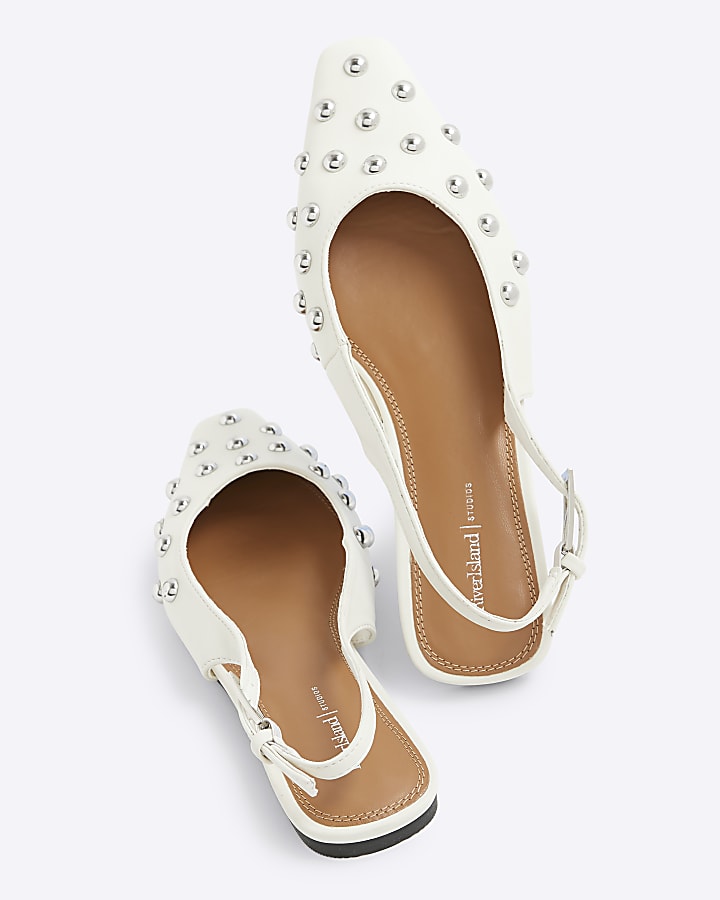 White Slingback Chisel Toe Studded Shoes