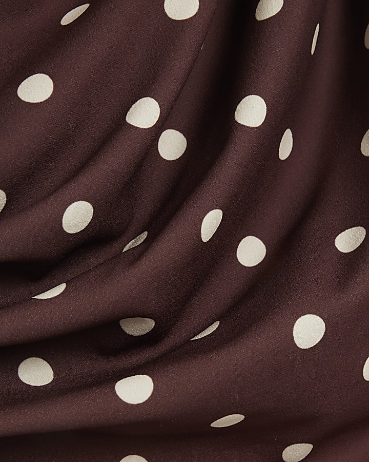 Brown Polka Dot Short Sleeve Drape Top