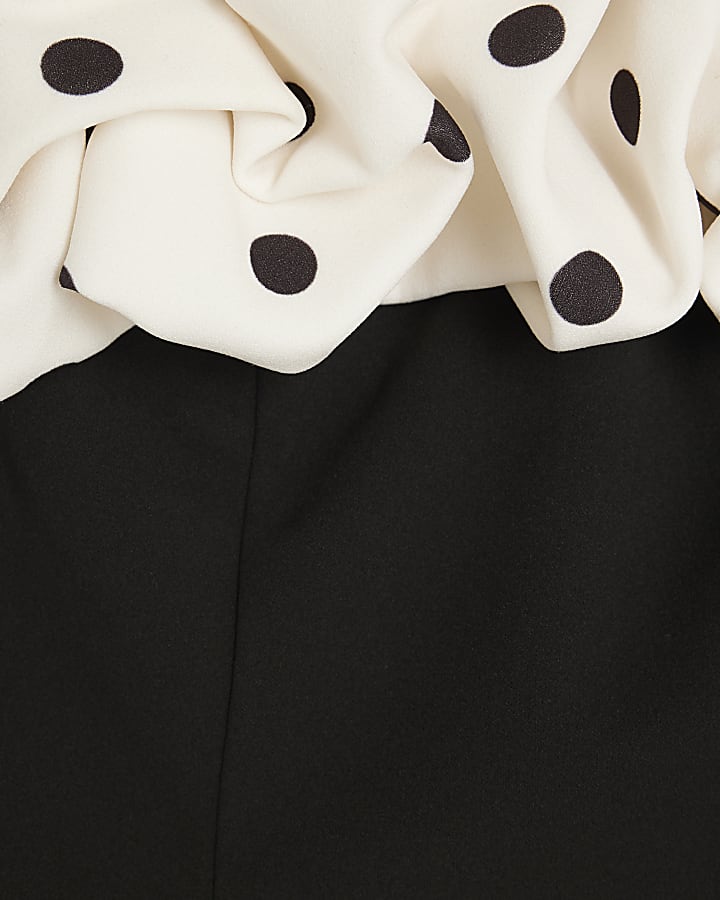 Black Polka Dot Ruffle Bardot Top