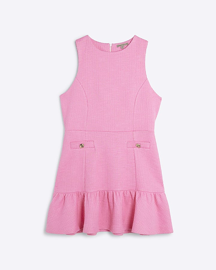 Pink Sleeveless Boucle Mini Dress