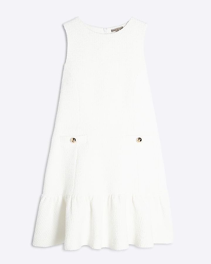 White Sleeveless Boucle Mini Dress