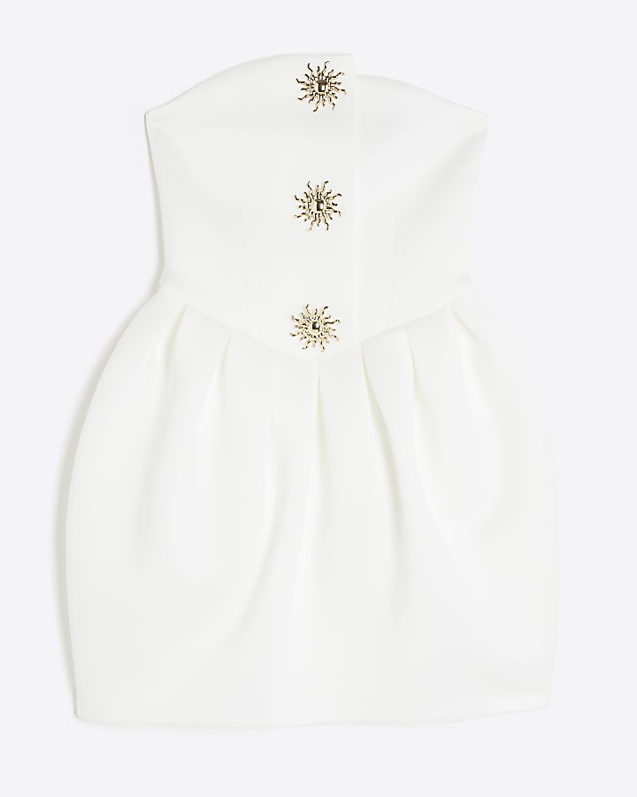 White Sleeveless Bandeau Button Mini Dress