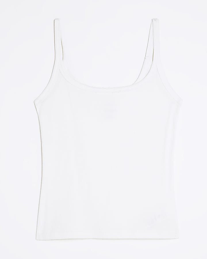 White Sleeveless Ribbed Cami Top