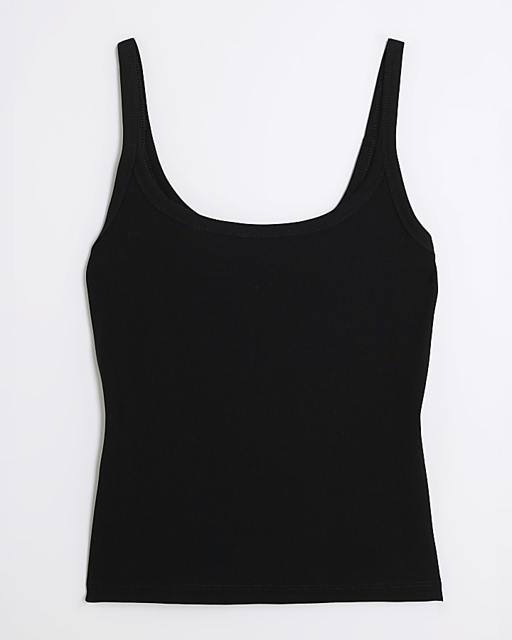Black Sleeveless Ribbed Cami Top
