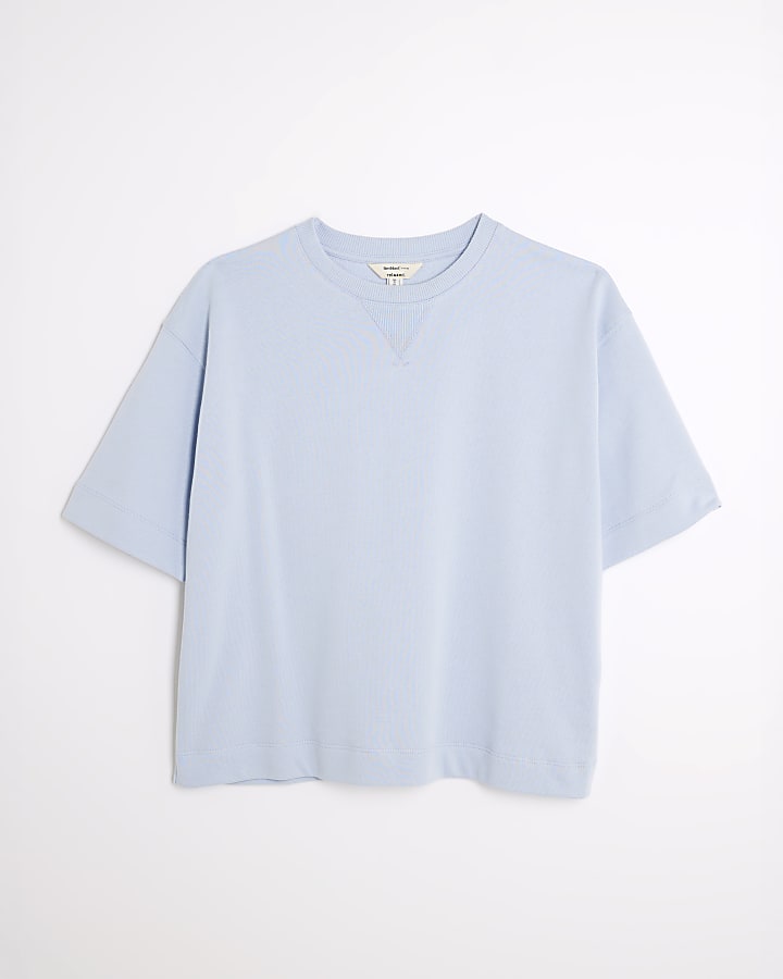 Blue Short Sleeve Ribbed Panel T-shirt