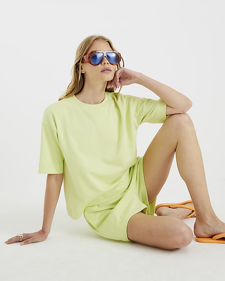 Lime Ribbed Panel Runner Shorts
