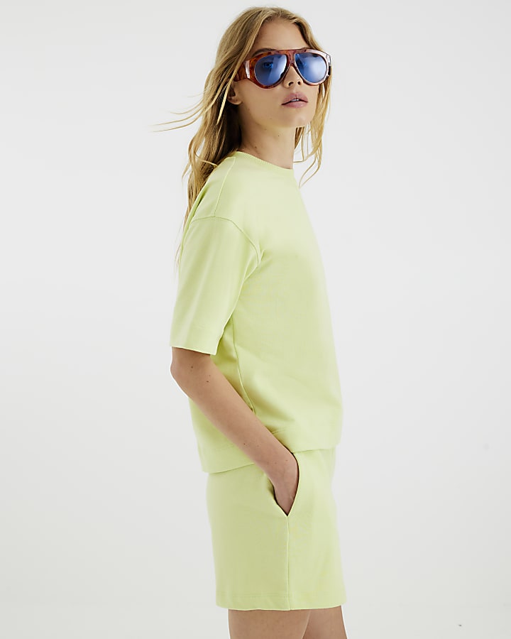 Lime Ribbed Panel Runner Shorts