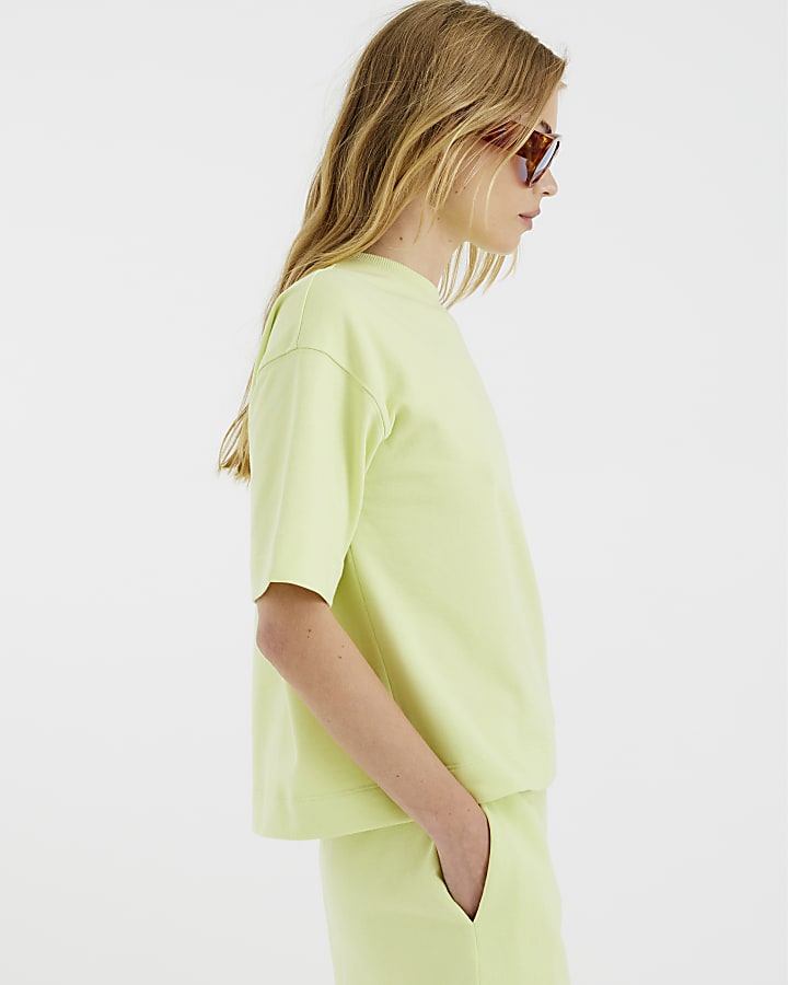 Lime Short Sleeve Ribbed Panel T-shirt