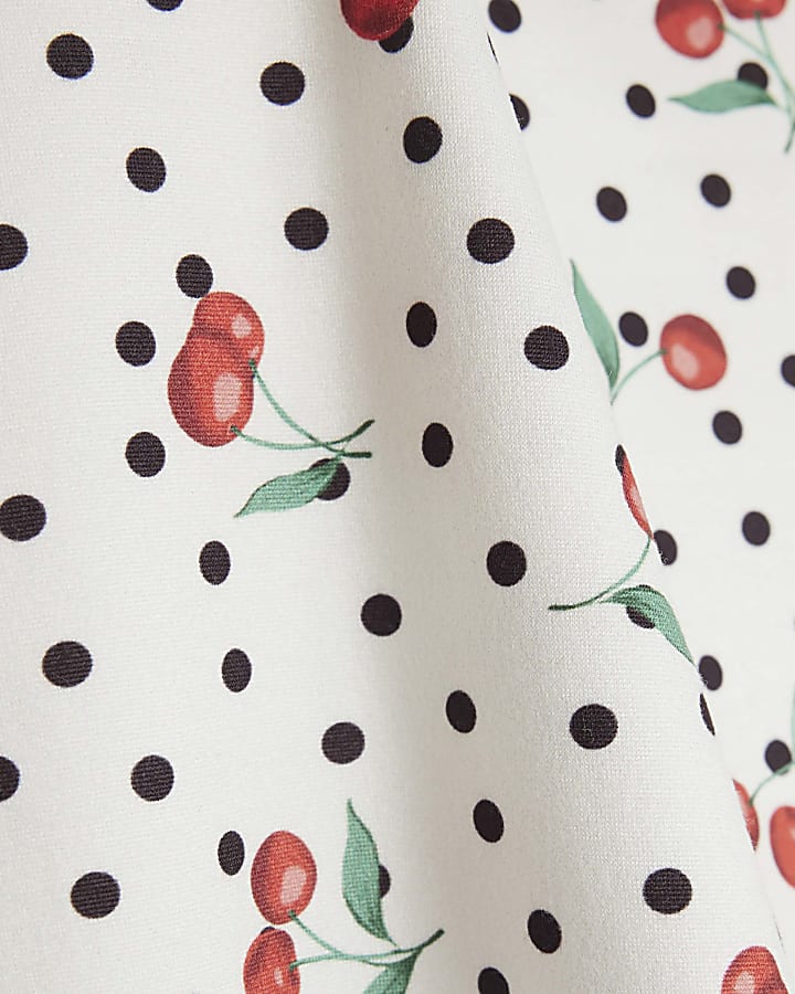 White Short Sleeve Polka Dot Cherry T-shirt