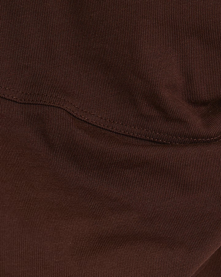 Brown Short Sleeve Drape Side T-shirt