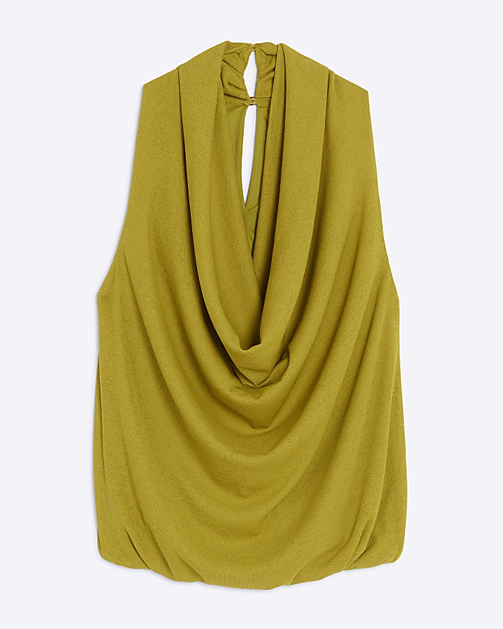 Yellow Sleeveless Drape Cowl Neck Top