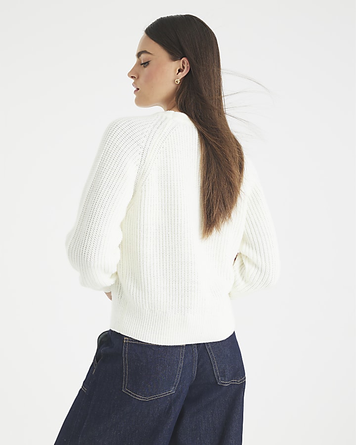 Cream Knitted Embroidered Strawberry Cardigan