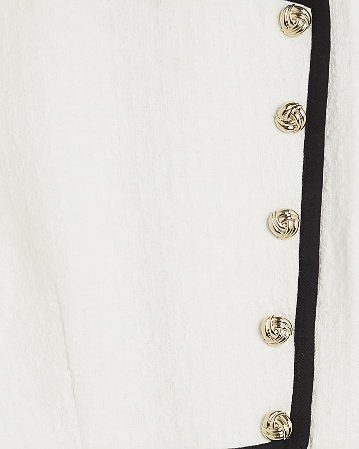 Cream Short Sleeve Tipped Boucle Shift Dress