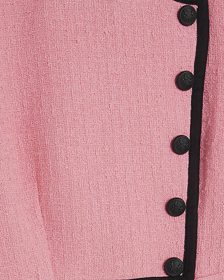 Pink Short Sleeve Tipped Boucle Shift Dress