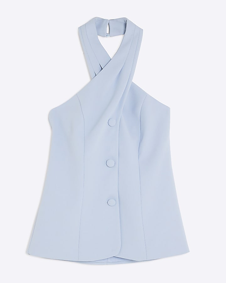 Blue Halter Neck Waistcoat