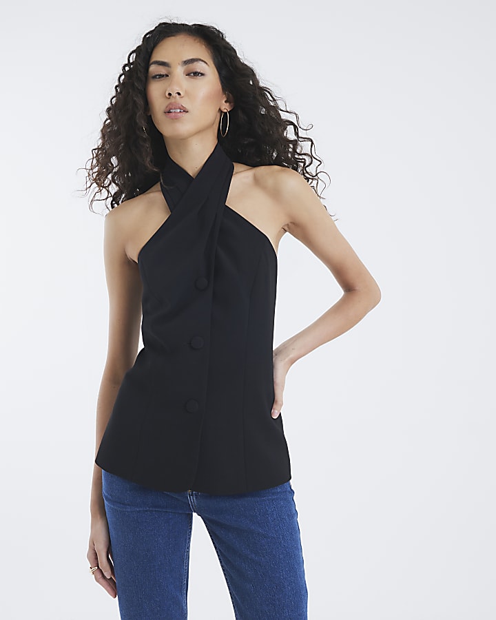 Black Halter Neck Waistcoat