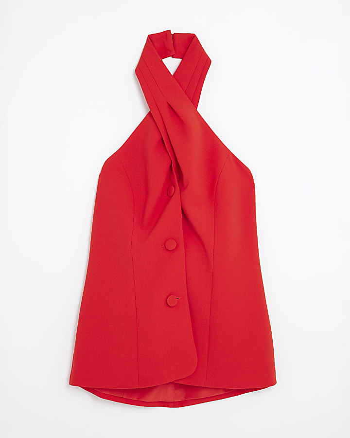 Red Halter Neck Waistcoat