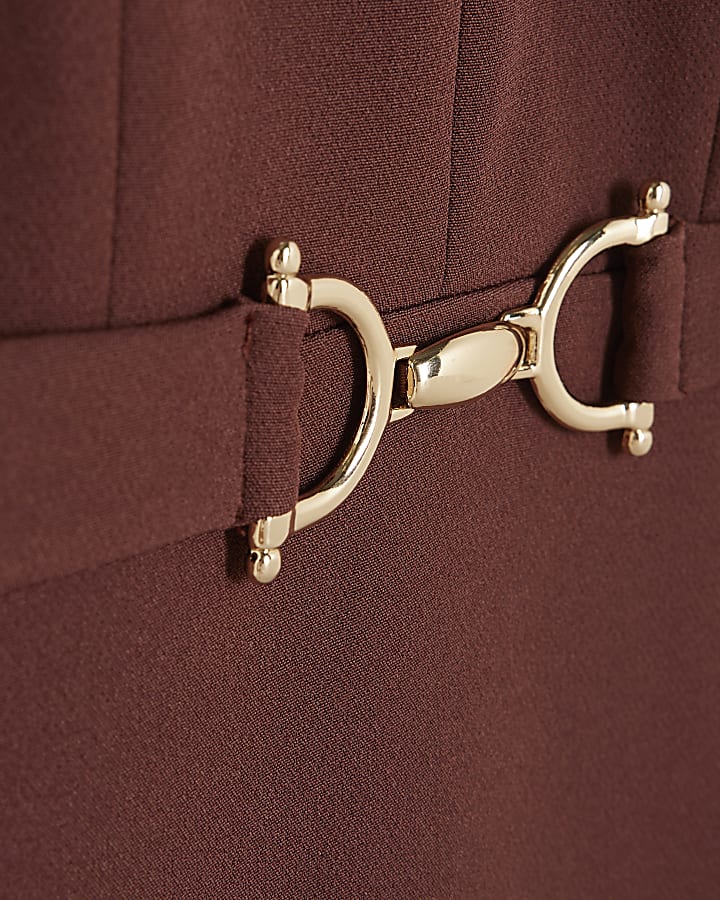 Brown Belted Collar Midi Dress