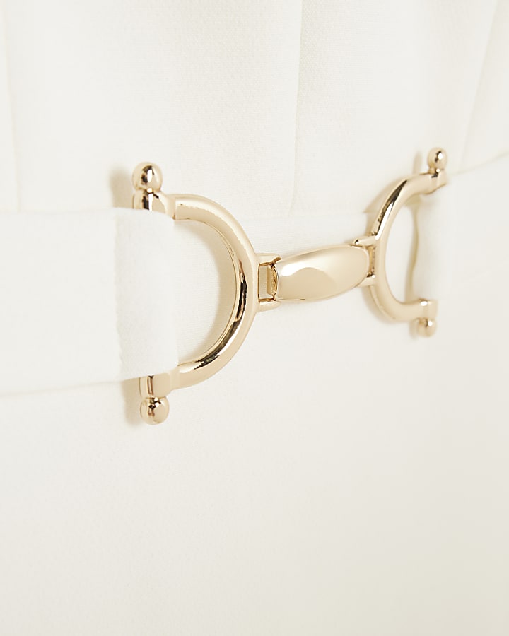 White Belted Collar Midi Dress