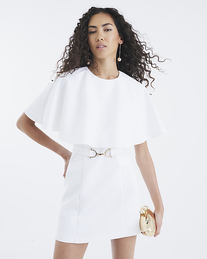 White Tailored Cape Mini Dress