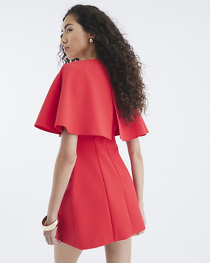 Red Tailored Cape Mini Dress