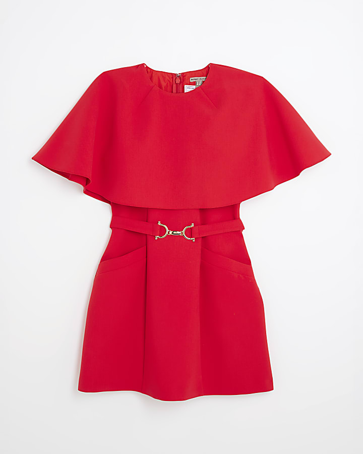 Red Tailored Cape Mini Dress