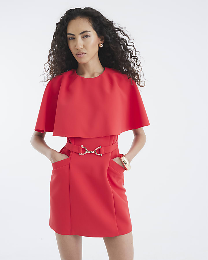 Red Tailored Cape Mini Dress