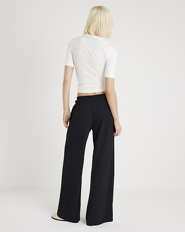 Black Frilled Trim Wide Leg Joggers