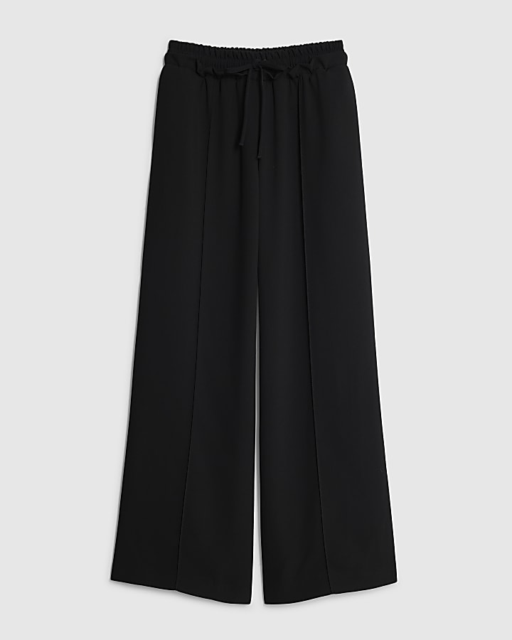 Black Frilled Trim Wide Leg Joggers