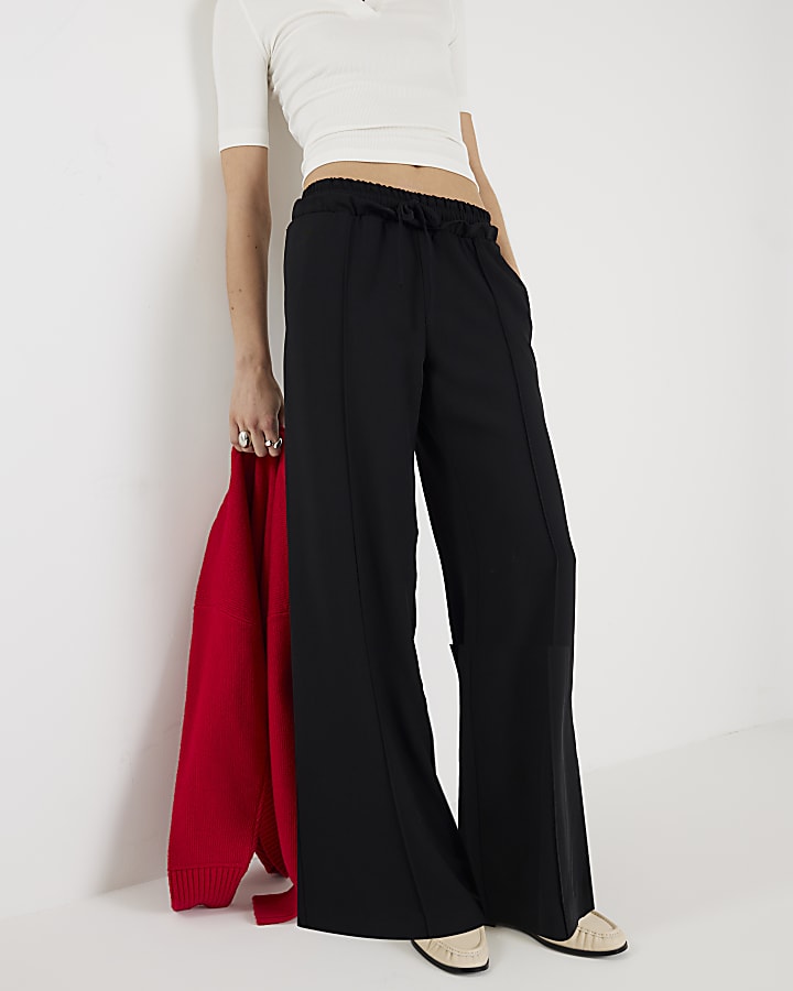 Black Frilled Trim Wide Leg Joggers