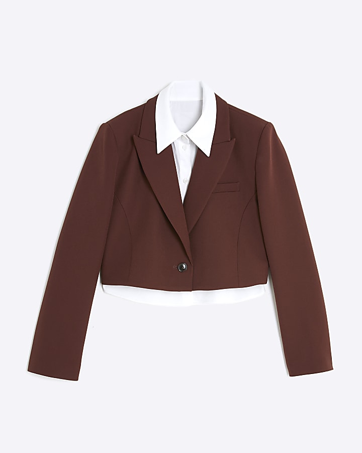Brown Cropped Hybrid Blazer