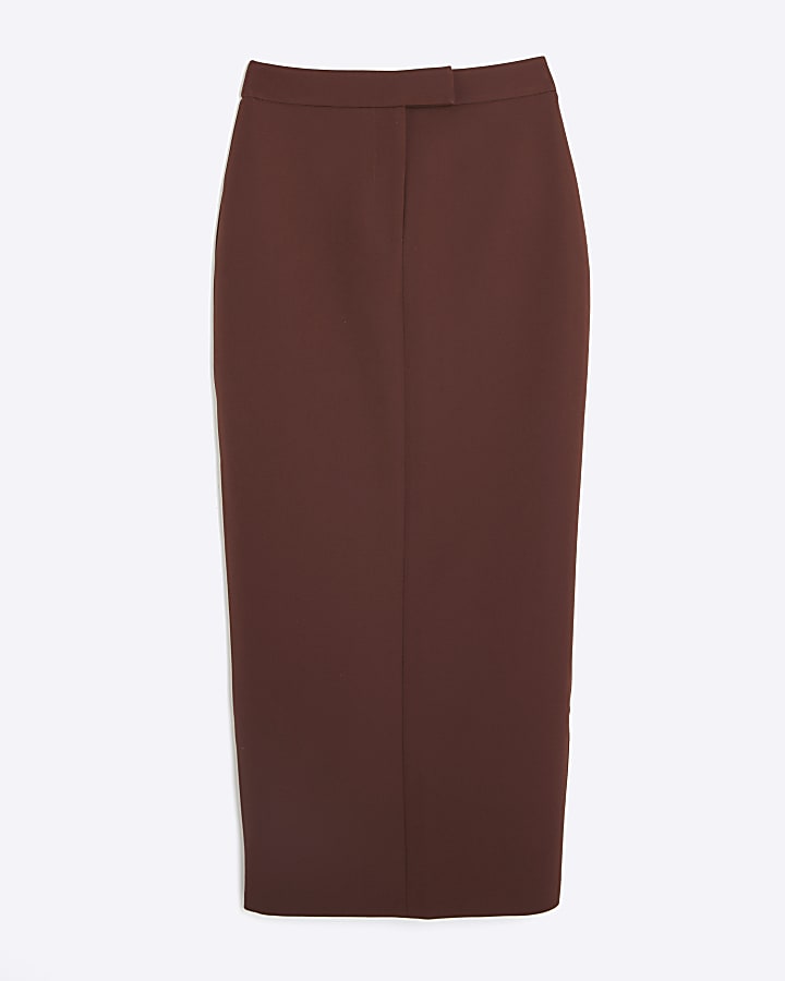 Brown Tailored Maxi Skirt