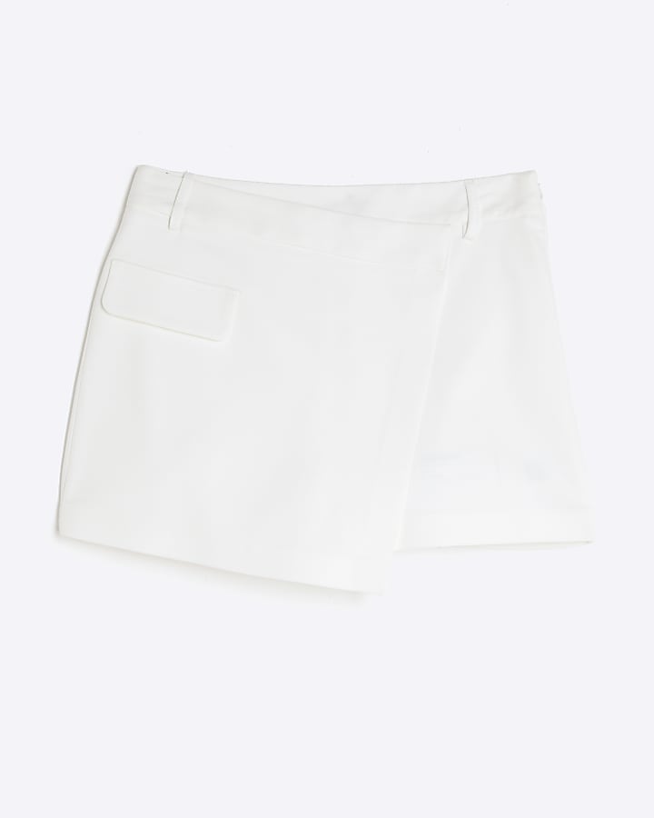 Cream Asymmetric Wrap Front Skort