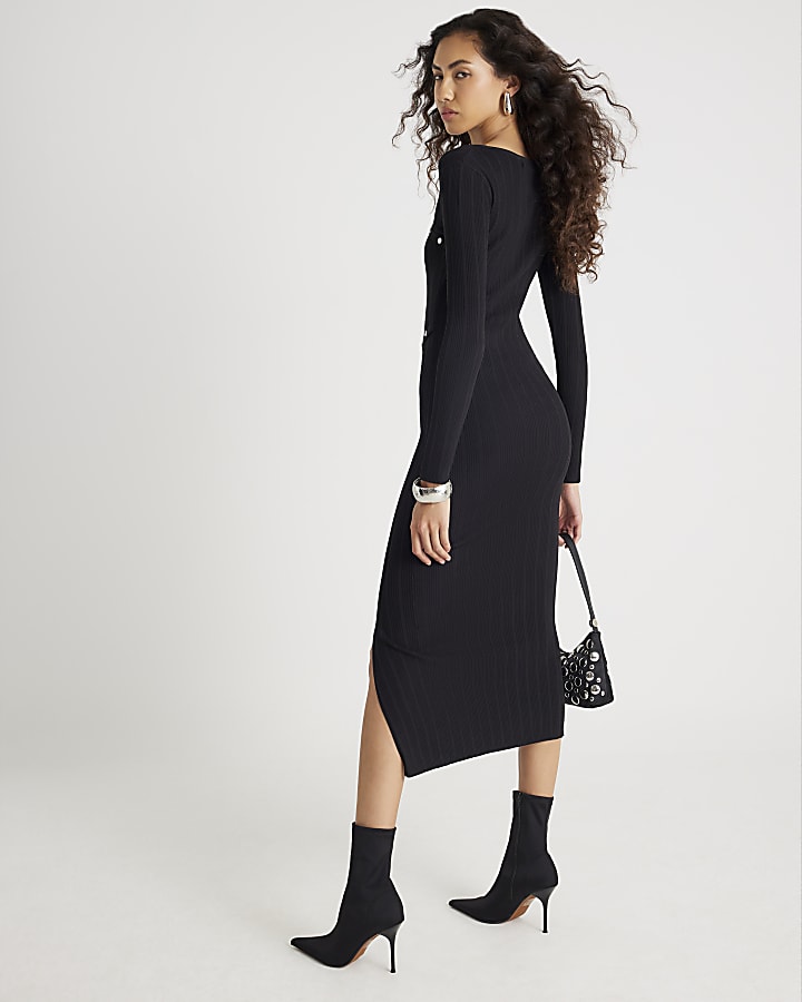 Black Knit Popper Maxi Dress