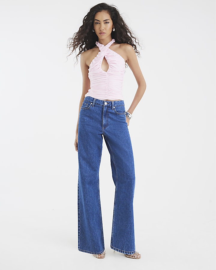 Pink Ruched Halter Neck Top