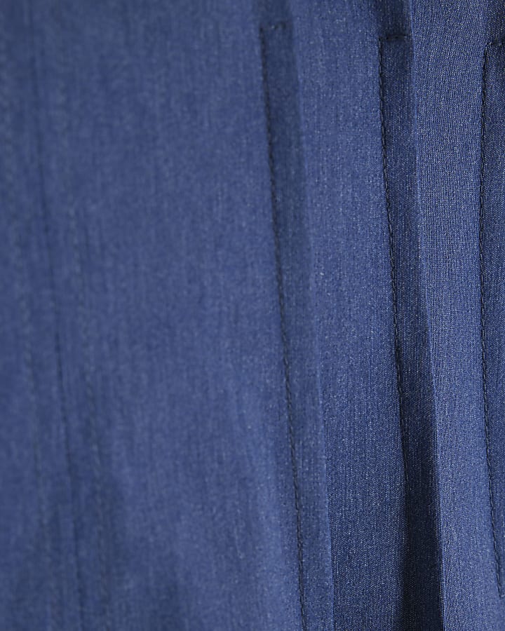 Blue Sleeveless Pintuck Stretch Denim Top