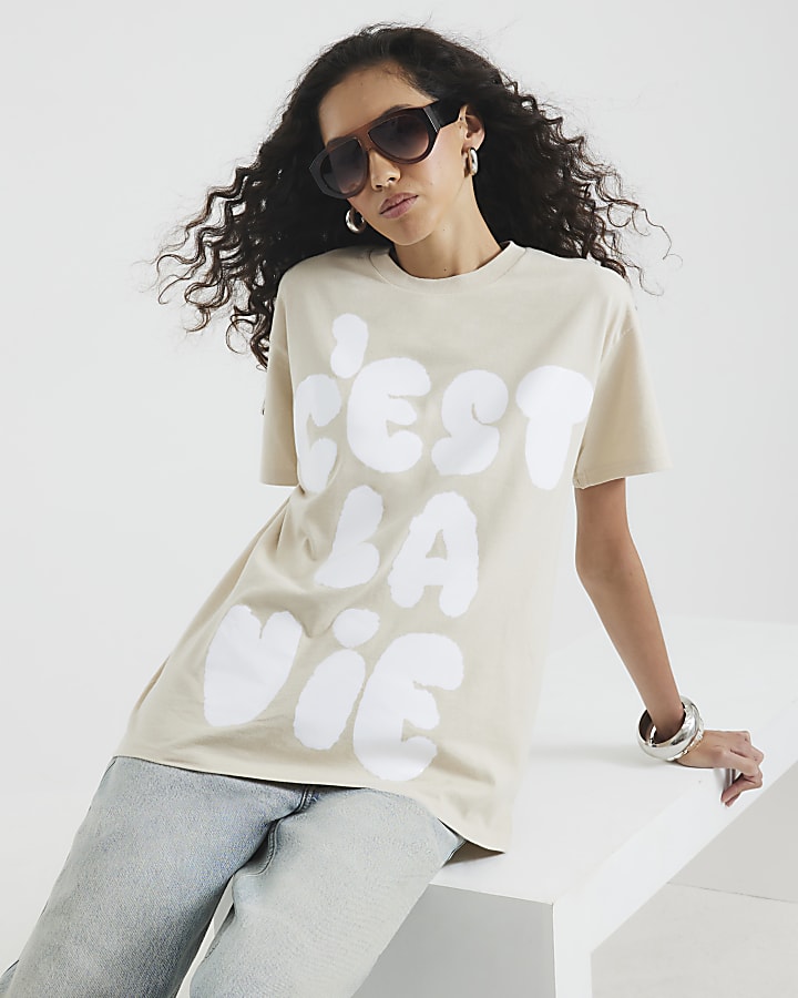 Beige Cest La Vie Graffiti T-Shirt