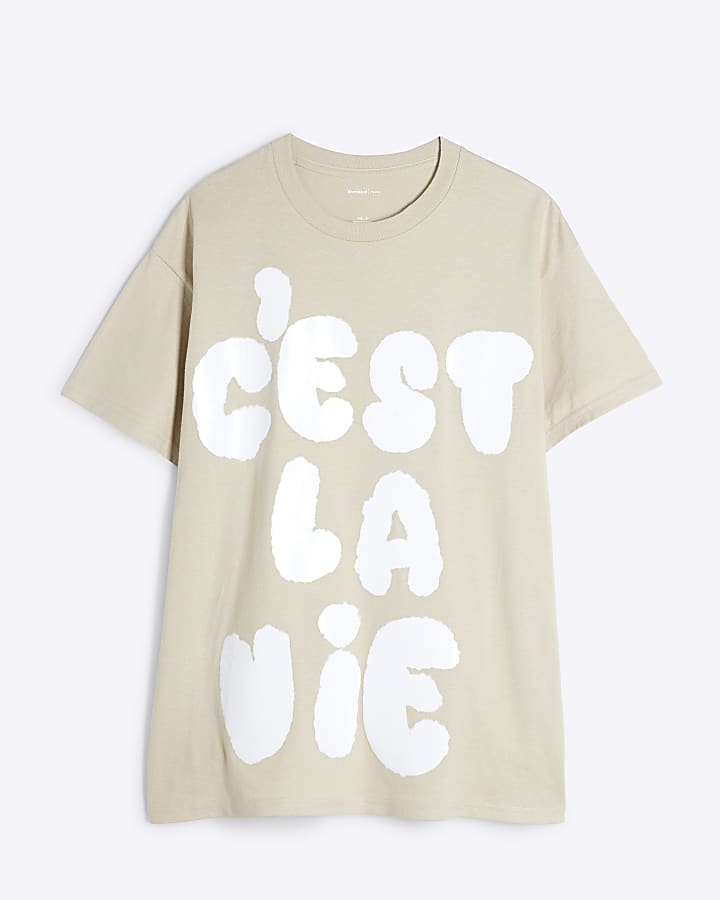 Beige Cest La Vie Graffiti T-Shirt