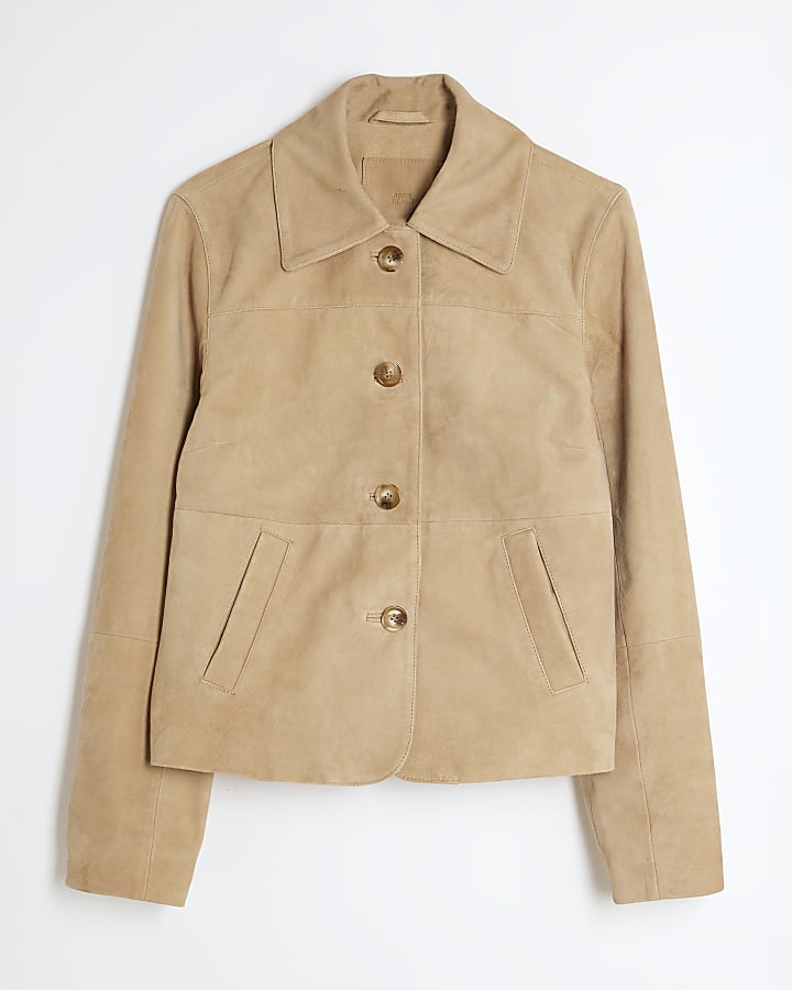 Beige Premium Suede Belted Jacket