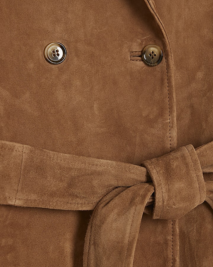 Brown Suede Cropped Trench Coat