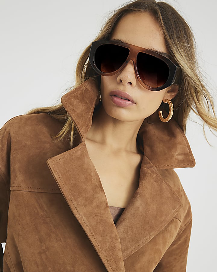 Brown Suede Cropped Trench Coat