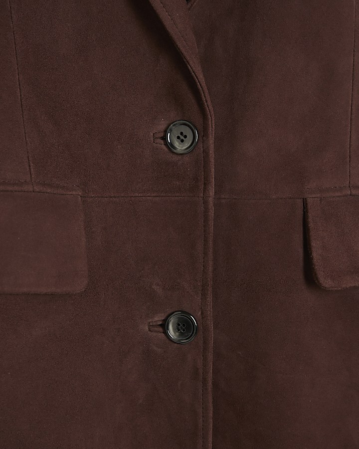 Brown Boxy Fit Suede Blazer