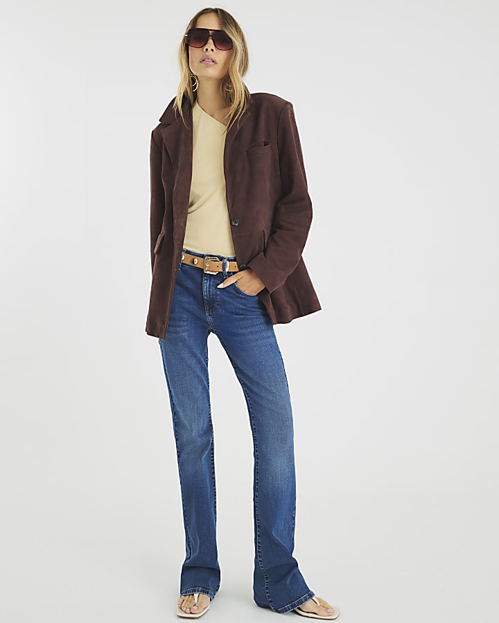 Brown Boxy Fit Suede Blazer